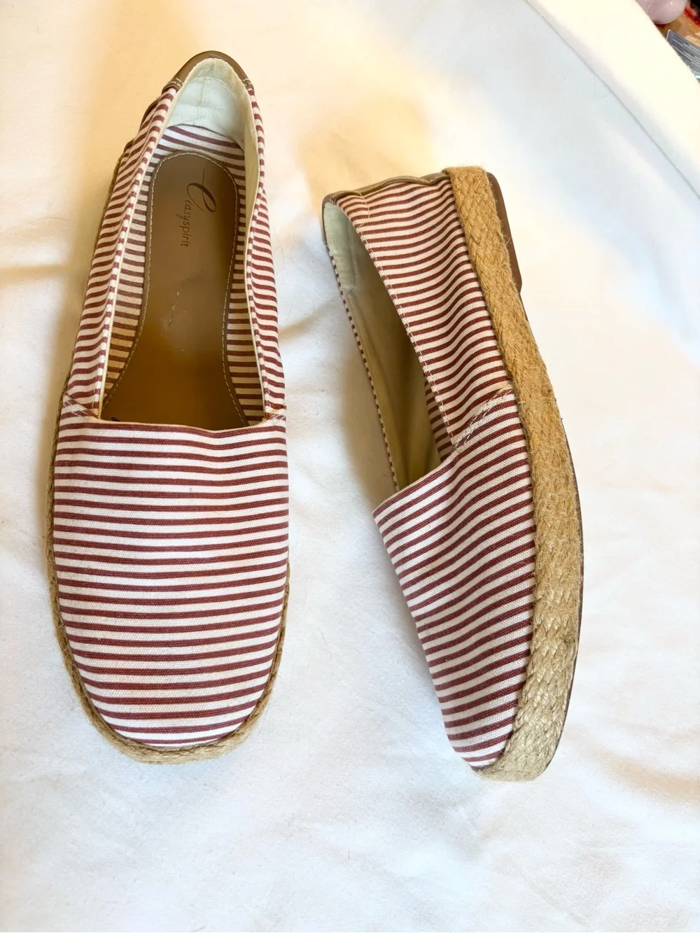 Striped Espadrille Flats in Red and White - Casual Women Shoes